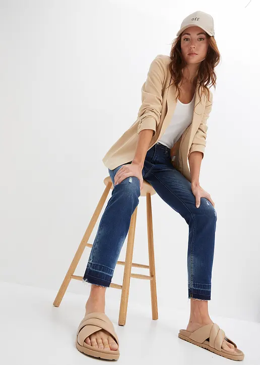 Bonprix 7/8-Skinny-Jeans Im Destroyed-Look. - Blau - Damen