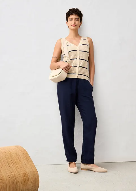 Bonprix Ajour-Strickweste Mit Leinenanteil - Beige - Damen