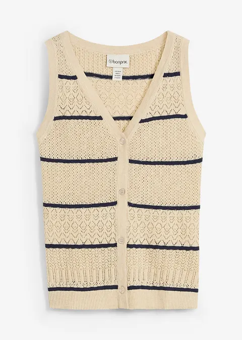 bonprix Ajour-Strickweste mit Leinenanteil - beige - Damen