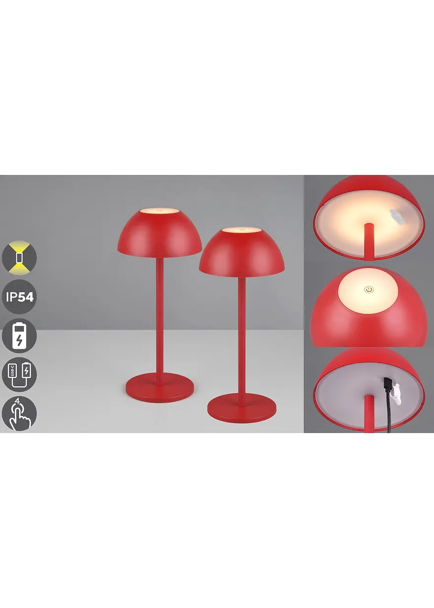 Bonprix Akku-Tischleuchte Mit Touch-Dimmer Für Drinnen Und Draußen - Rot