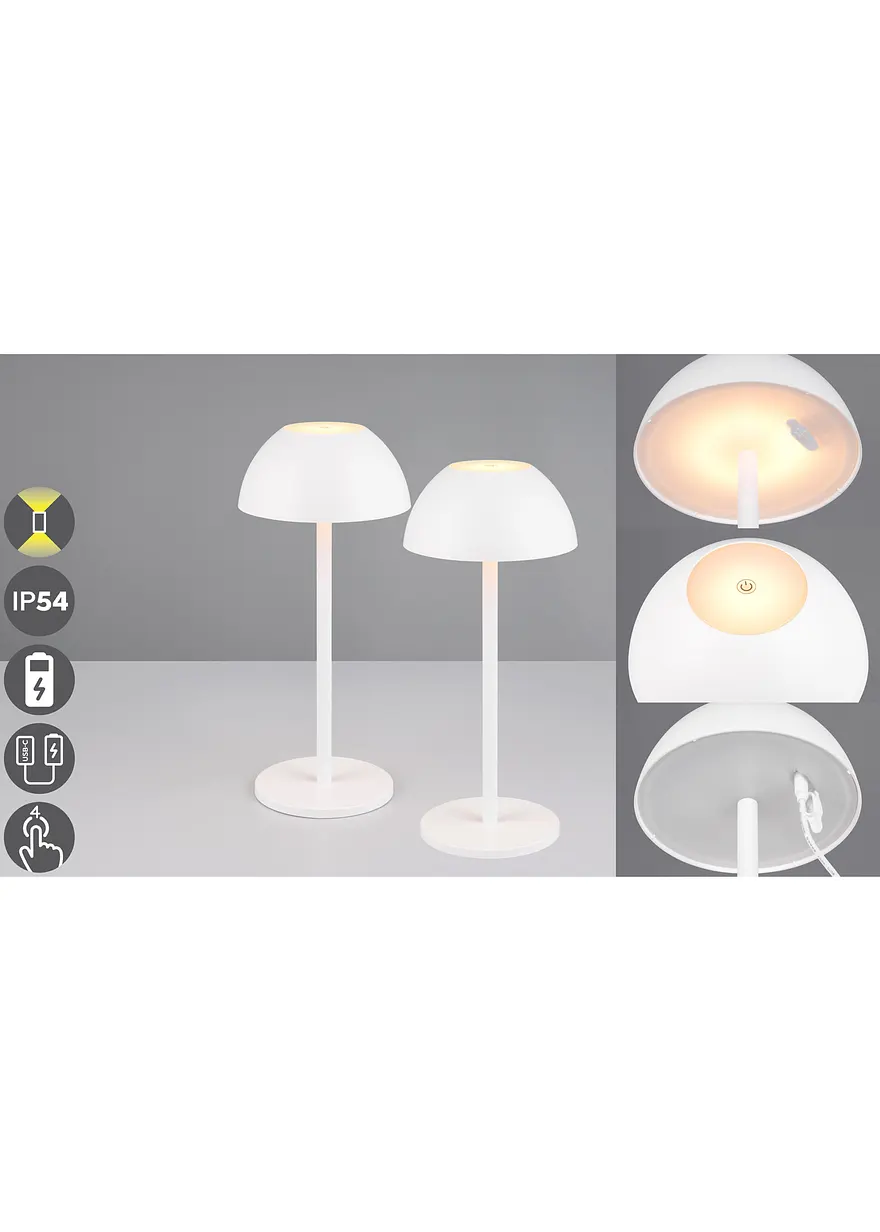 Bonprix Akku-Tischleuchte Mit Touch-Dimmer Für Drinnen Und Draußen - Weiß