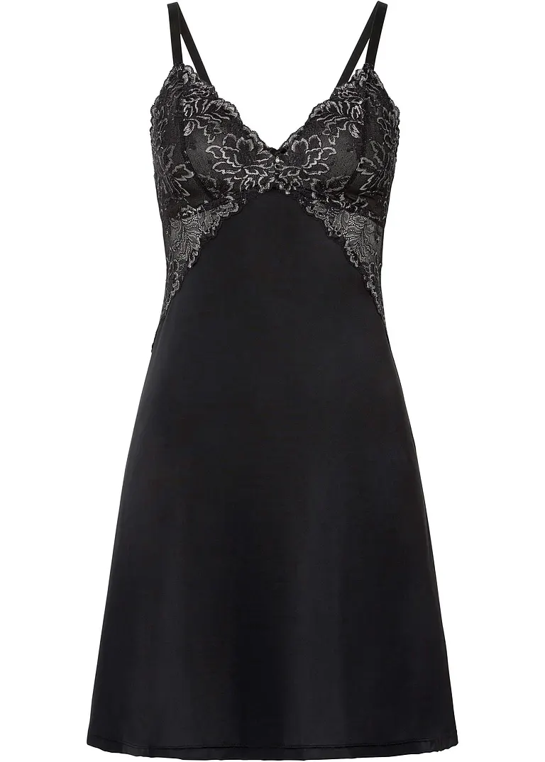 bonprix Angenehmes Negligé mit edler Spitze - schwarz - Damen