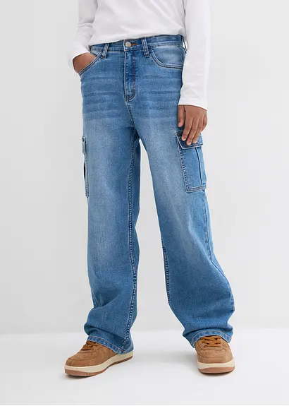Bonprix Angesagte Jungen Cargo-Jeans Mit 6 Taschen - Blau