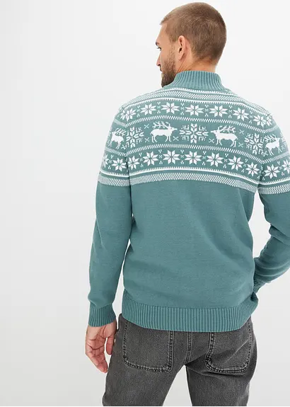 Bonprix Angesagte Norweger-Strickjacke Mit Bündchen An Den Ärmeln Und Am Saum