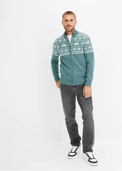 Bonprix Angesagte Norweger-Strickjacke Mit Bündchen An Den Ärmeln Und Am Saum