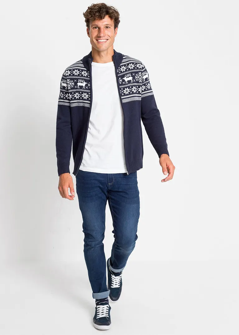 Bonprix Angesagte Norweger-Strickjacke Mit Bündchen An Den Ärmeln Und Am Saum