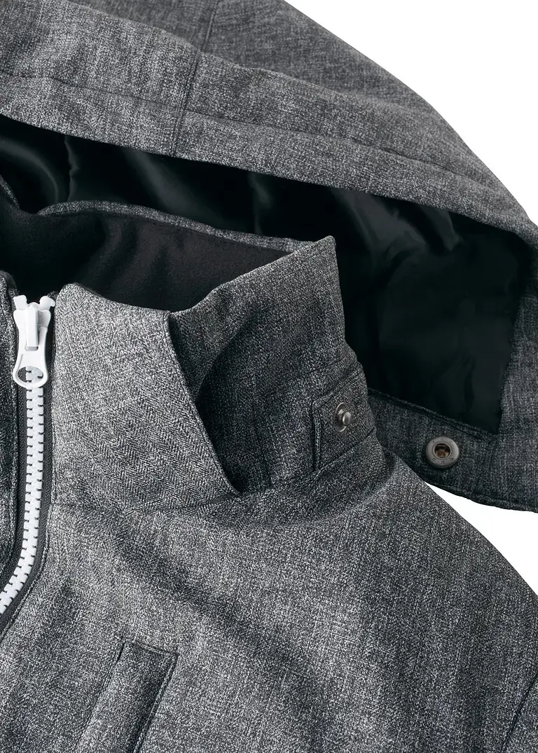 Bonprix Angesagte Winterjacke Im Materialmix Und Mit Kapuze - Schwarz