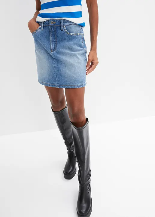 Bonprix Angesagter Jeans-Minirock Mit Nietendetails - Blau