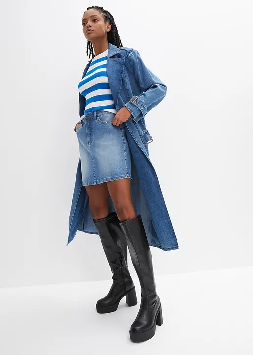 Bonprix Angesagter Jeans-Minirock Mit Nietendetails - Blau