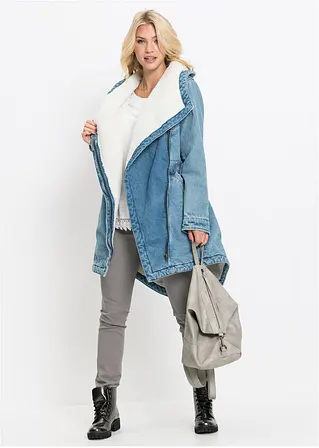 Bonprix Angesagter Jeansmantel Mit Teddyfellfutter - Blau