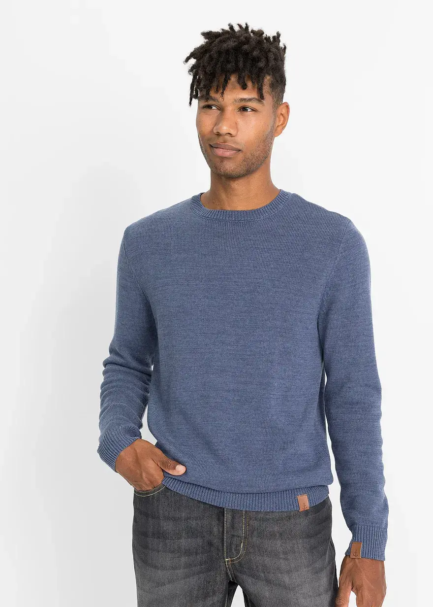 Bonprix Angesagter Pullover Mit Rundhalsausschnitt Und Kunstleder-Details Maschinenwaschbar