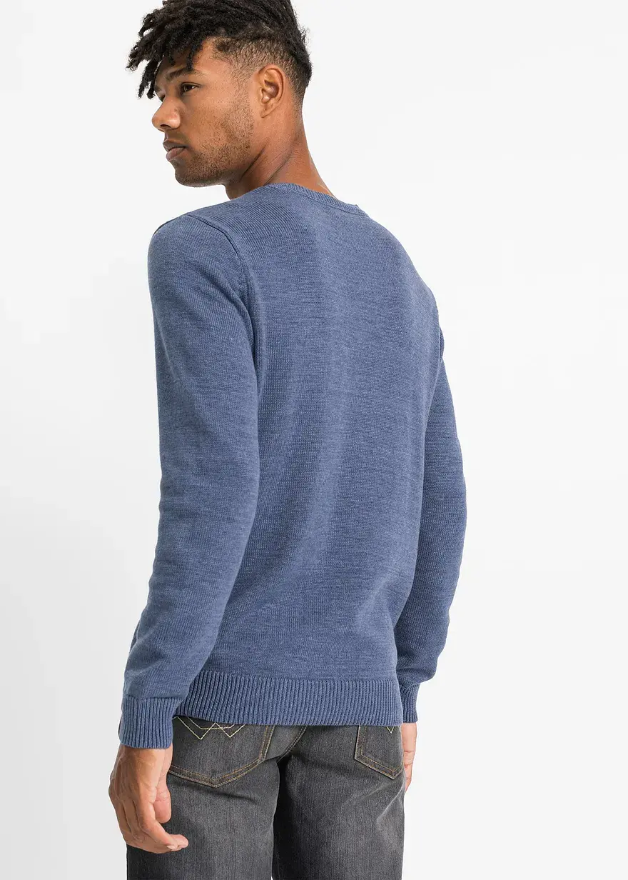 Bonprix Angesagter Pullover Mit Rundhalsausschnitt Und Kunstleder-Details Maschinenwaschbar