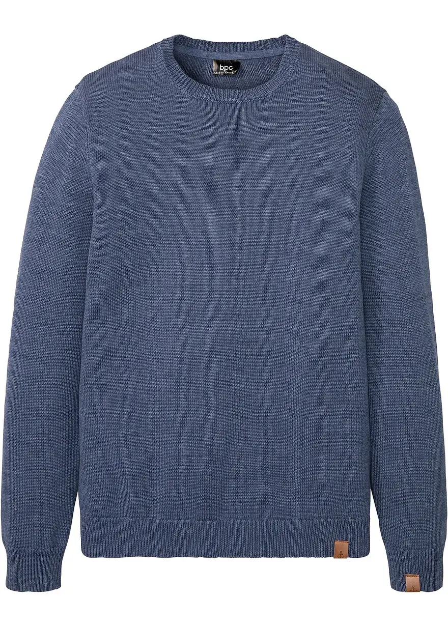 bonprix Angesagter Pullover mit Rundhalsausschnitt und Kunstleder-Details maschinenwaschbar