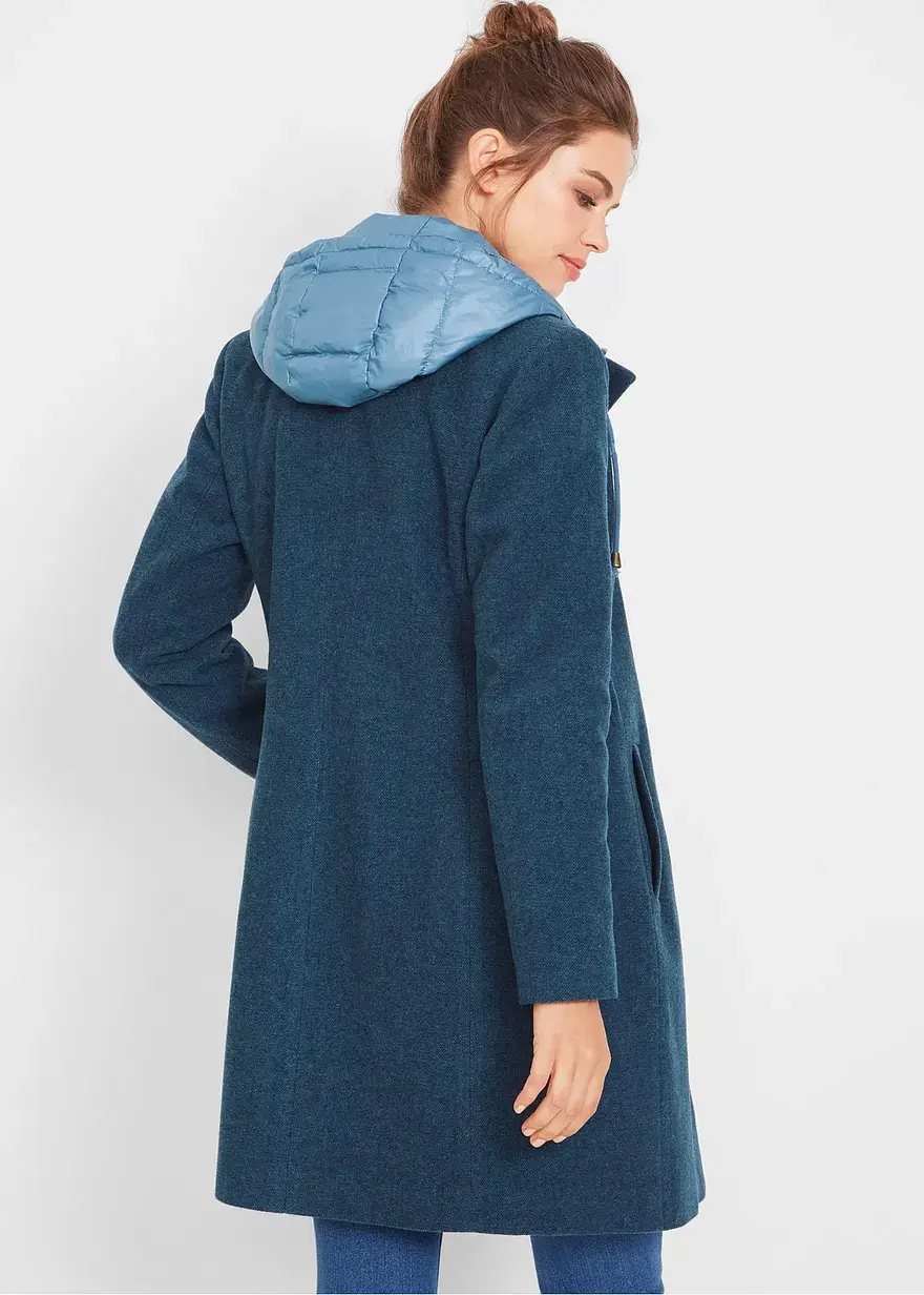 Bonprix Angesagter Two-in-One-Wintermantel In Wolloptik - Blau