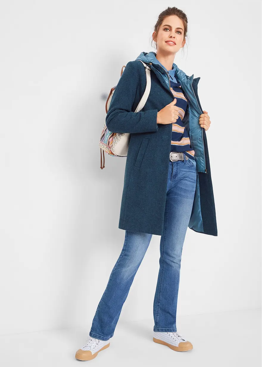 Bonprix Angesagter Two-in-One-Wintermantel In Wolloptik - Blau