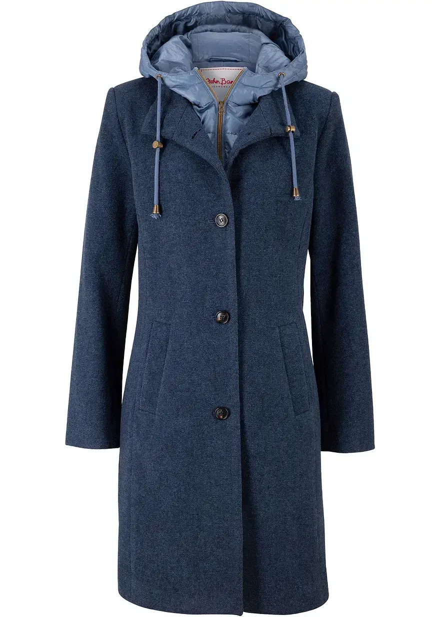 bonprix Angesagter Two-in-One-Wintermantel in Wolloptik - blau