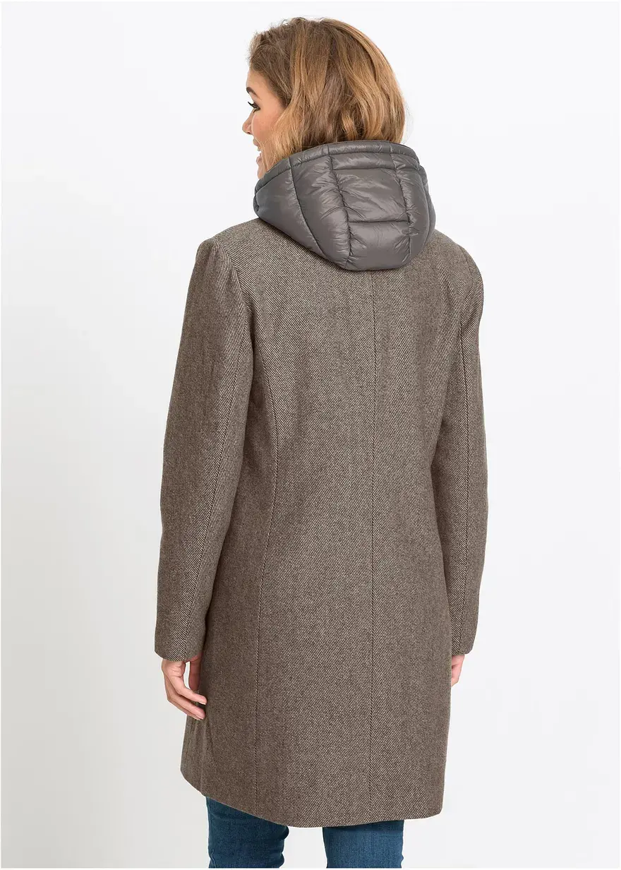Bonprix Angesagter Two-in-One-Wintermantel In Wolloptik - Braun