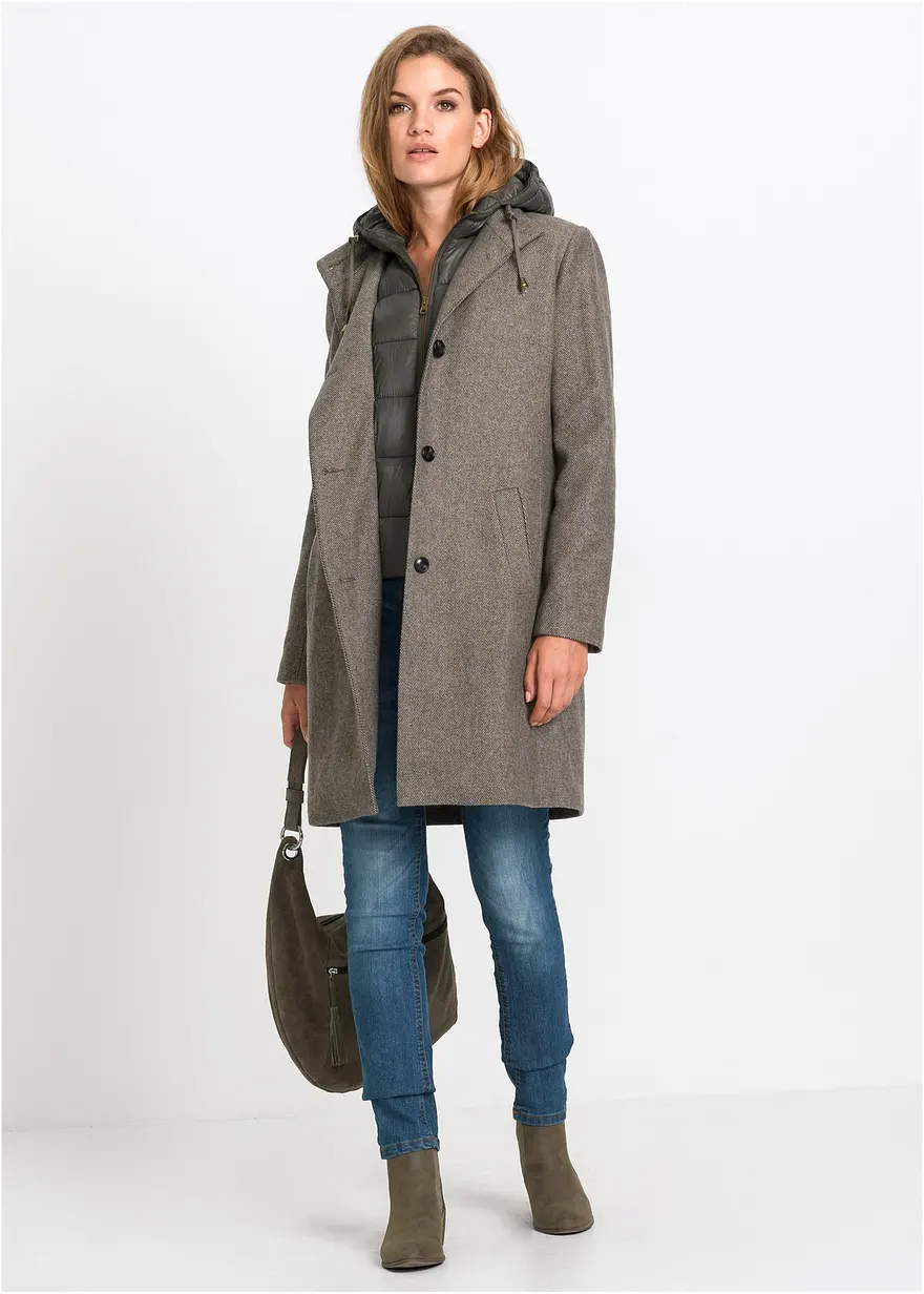 Bonprix Angesagter Two-in-One-Wintermantel In Wolloptik - Braun