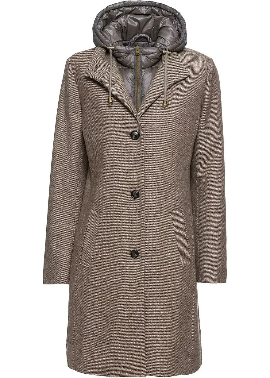 bonprix Angesagter Two-in-One-Wintermantel in Wolloptik - braun