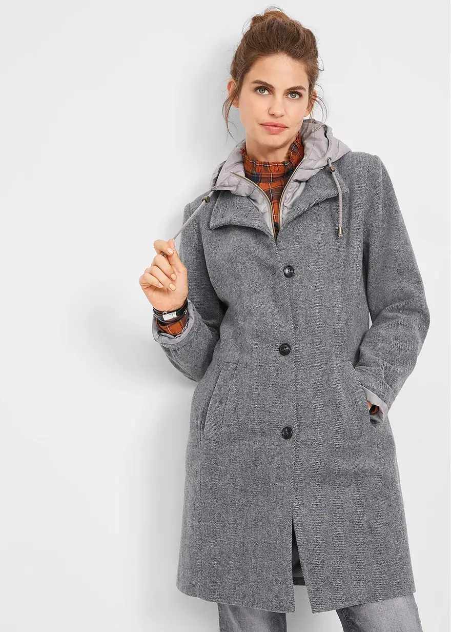 Bonprix Angesagter Two-in-One-Wintermantel In Wolloptik - Grau