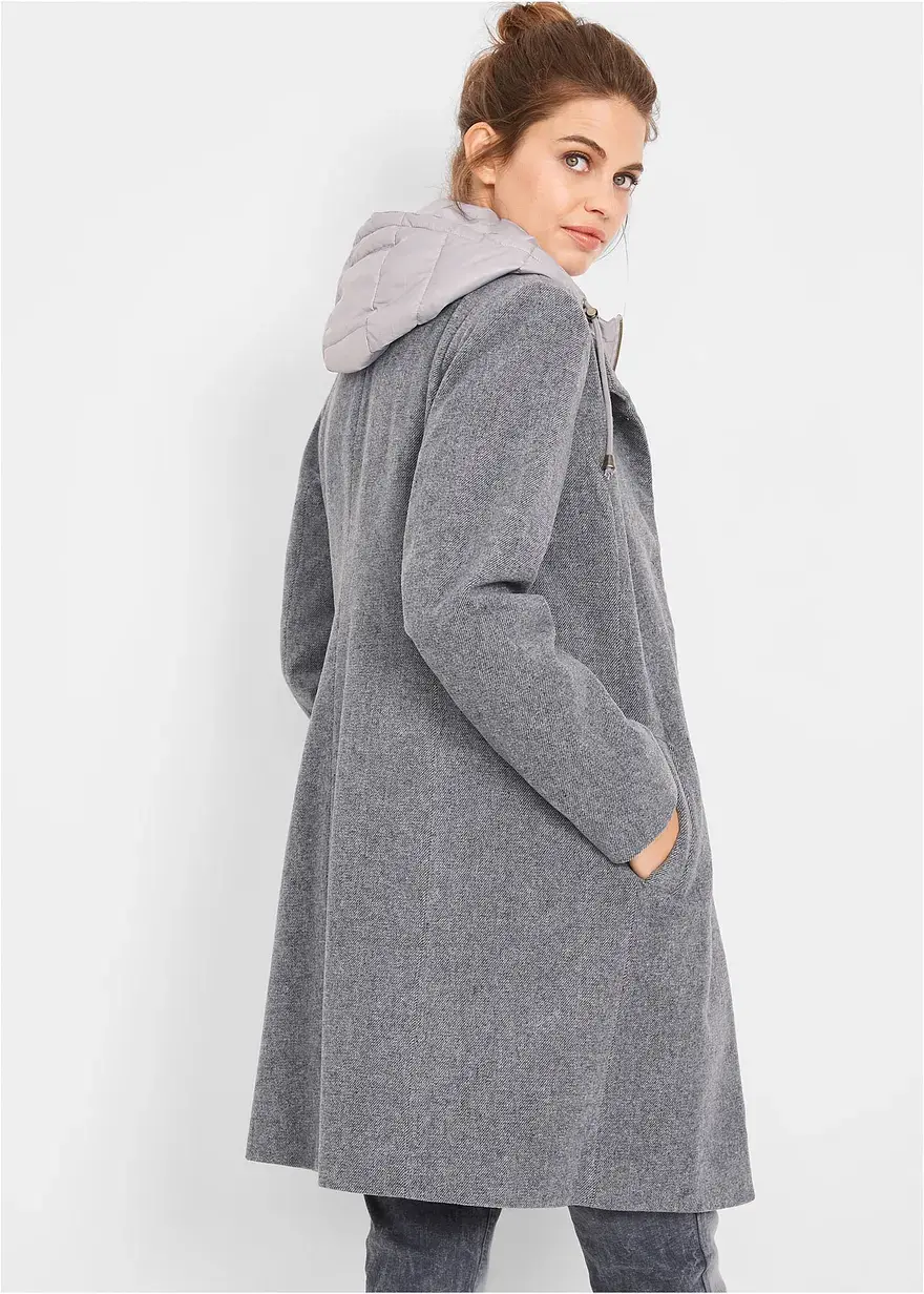 Bonprix Angesagter Two-in-One-Wintermantel In Wolloptik - Grau