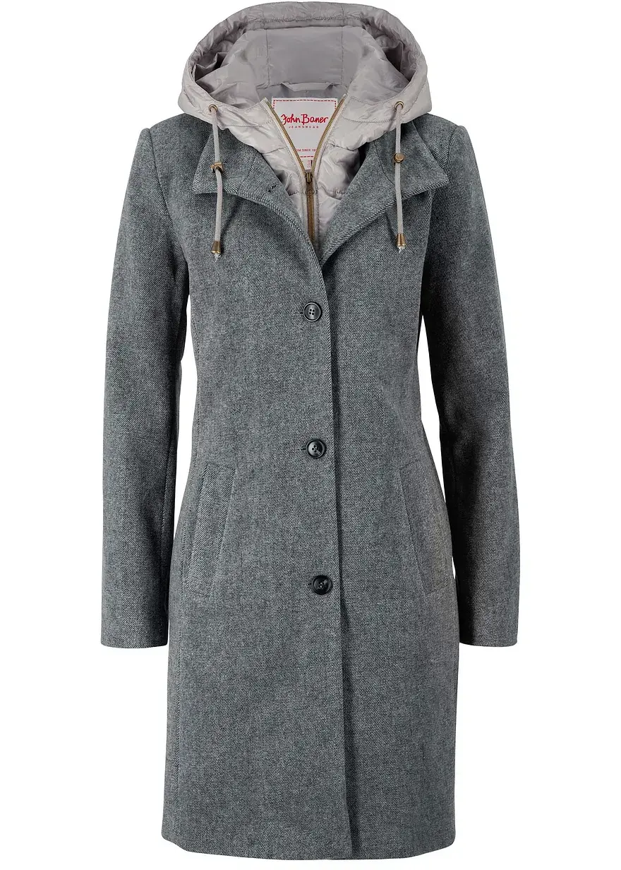 bonprix Angesagter Two-in-One-Wintermantel in Wolloptik - grau