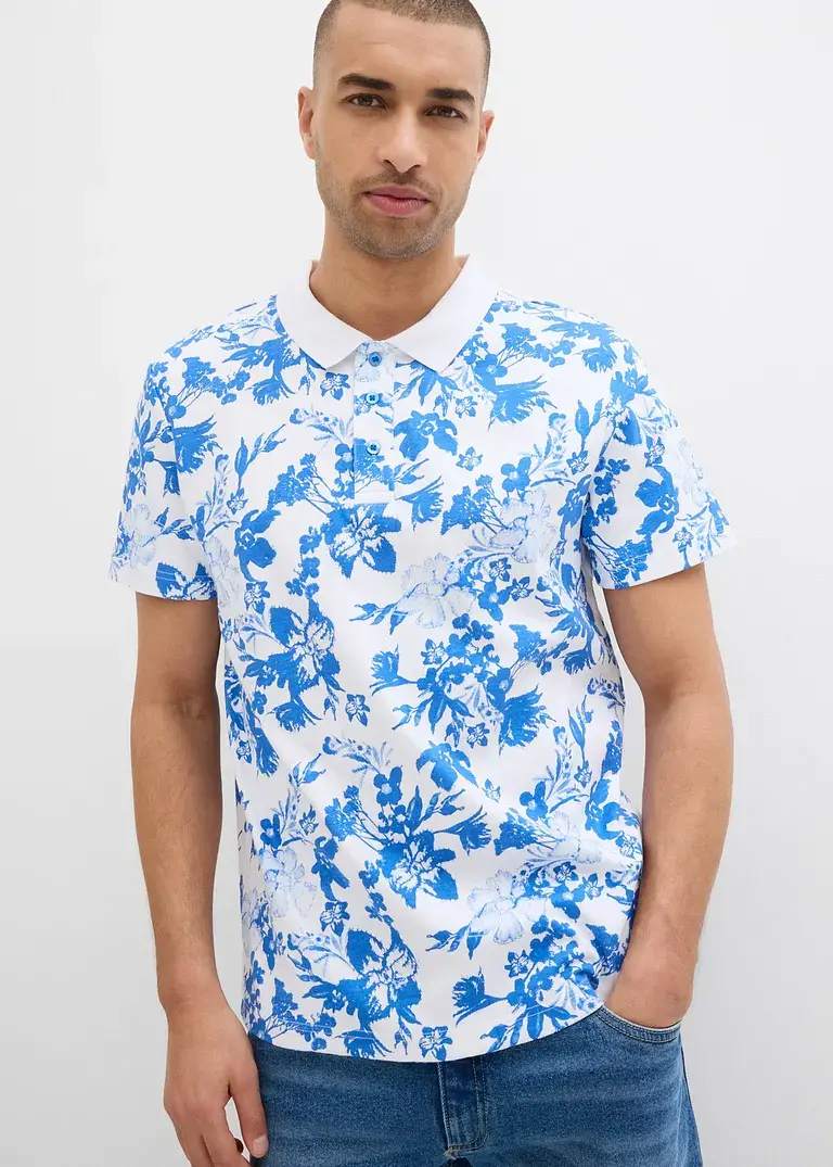 Bonprix Angesagtes Kurzarmhemd Mit Alloverdruck Aus Interlock - Weiß
