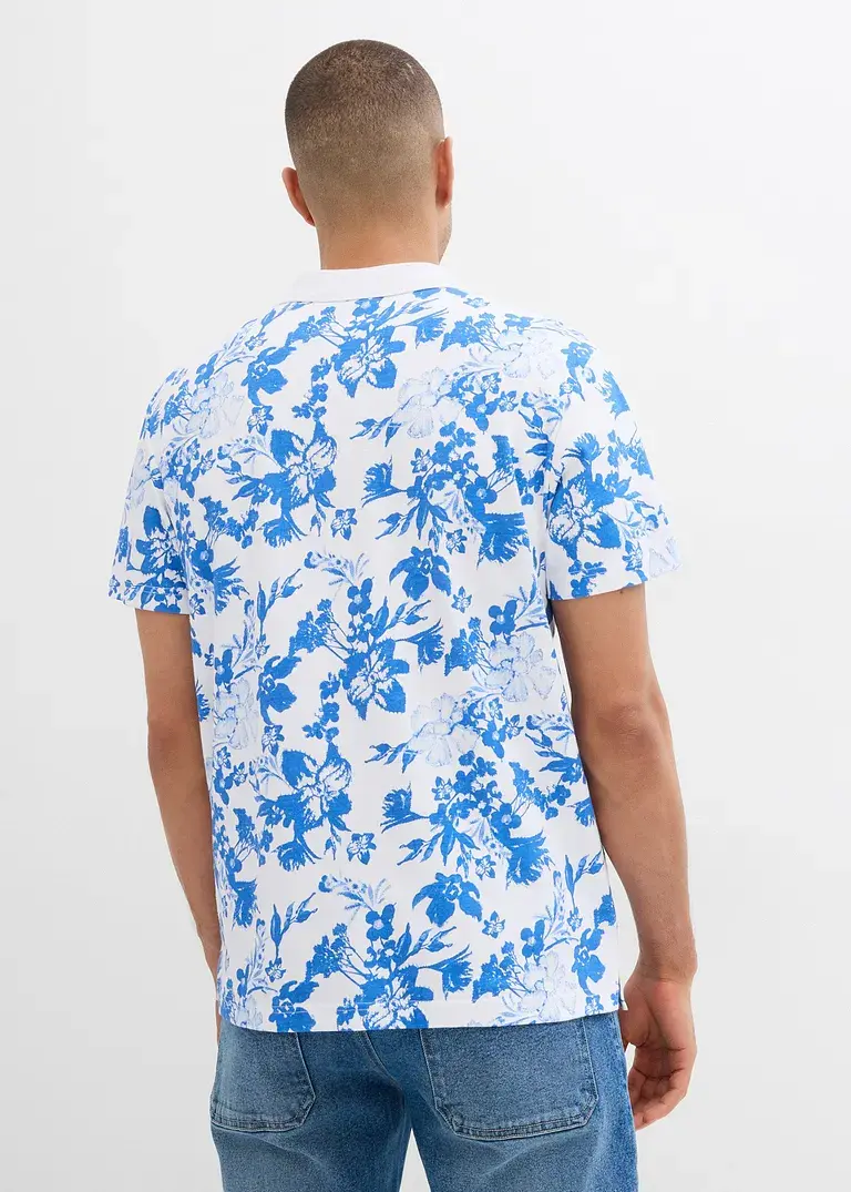 Bonprix Angesagtes Kurzarmhemd Mit Alloverdruck Aus Interlock - Weiß