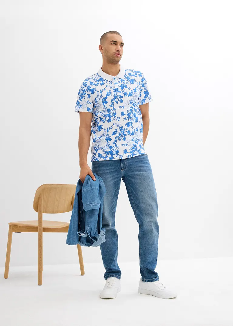 Bonprix Angesagtes Kurzarmhemd Mit Alloverdruck Aus Interlock - Weiß