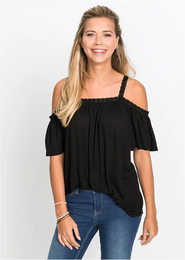 Bonprix Angesagtes Shirt Mit Cut-Outs Und Spitzenborte An Den Schultern