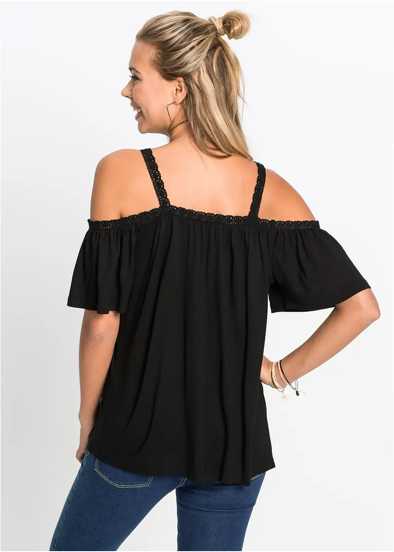 Bonprix Angesagtes Shirt Mit Cut-Outs Und Spitzenborte An Den Schultern