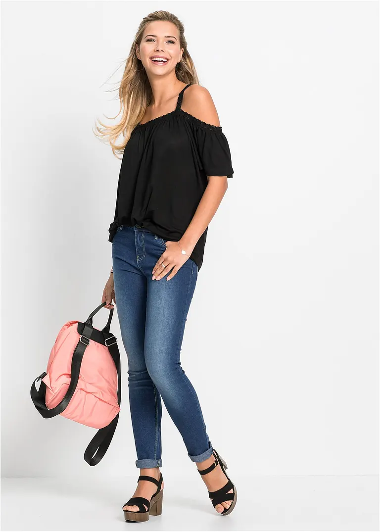 Bonprix Angesagtes Shirt Mit Cut-Outs Und Spitzenborte An Den Schultern