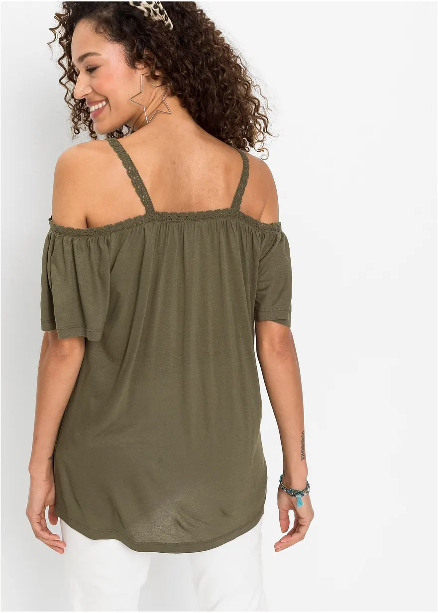 Bonprix Angesagtes Shirt Mit Cut-Outs Und Spitzenborte An Den Schultern
