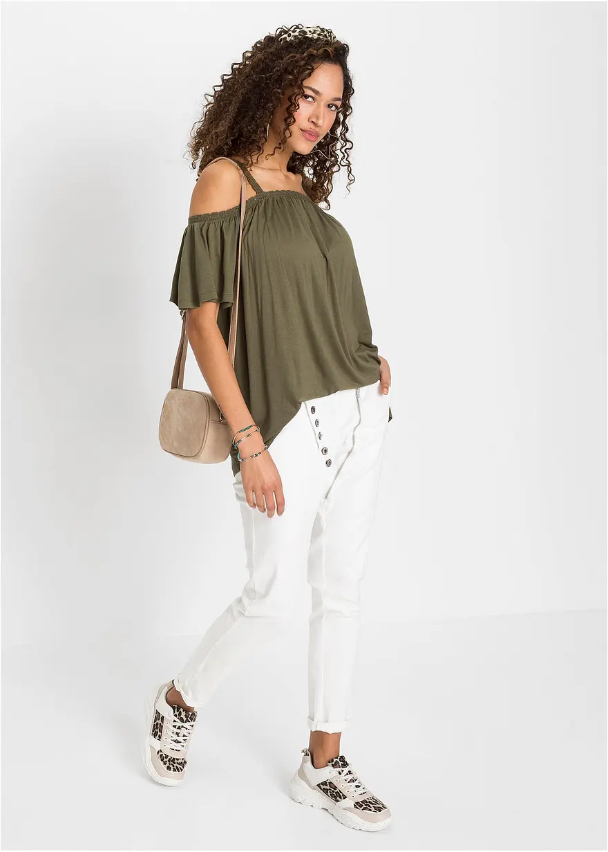 Bonprix Angesagtes Shirt Mit Cut-Outs Und Spitzenborte An Den Schultern