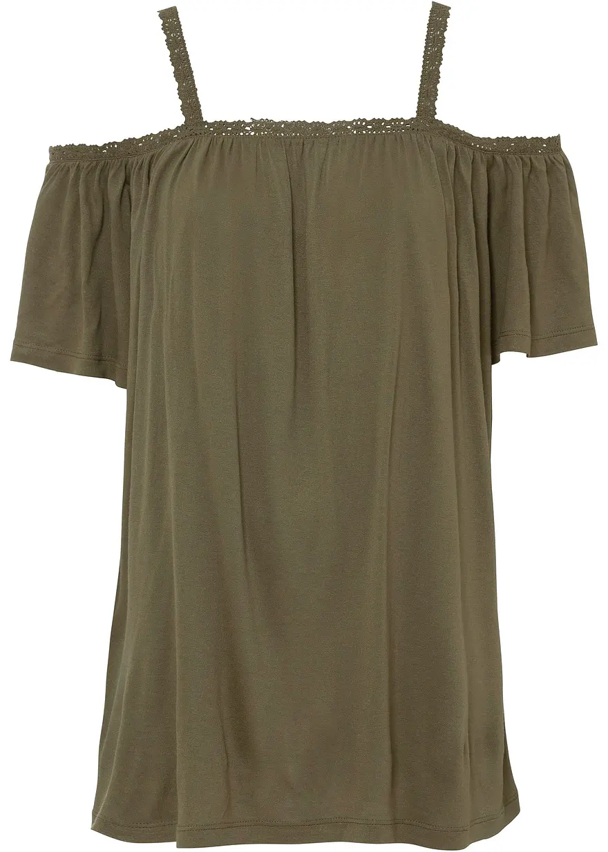 bonprix Angesagtes Shirt mit Cut-Outs und Spitzenborte an den Schultern