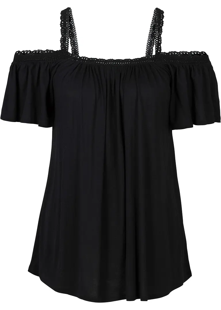 bonprix Angesagtes Shirt mit Cut-Outs und Spitzenborte an den Schultern