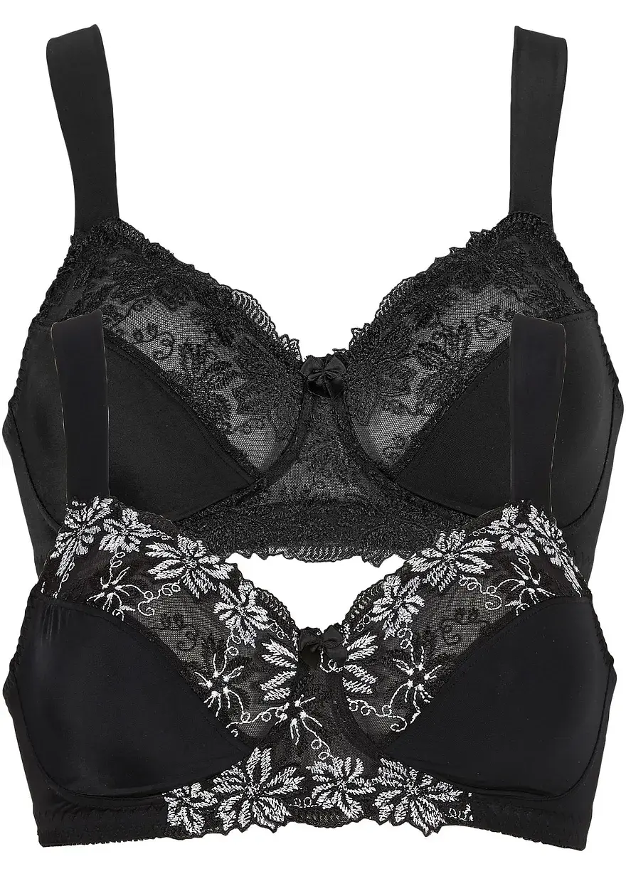 bonprix Ansprechender BH mit hohem Komfort - schwarz+schwarz/weiß Cup D