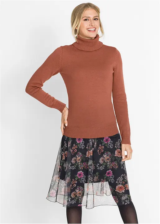 Bonprix Ansprechender Rollkragenpullover Mit Ripp-Bündchen - Braun