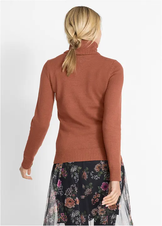 Bonprix Ansprechender Rollkragenpullover Mit Ripp-Bündchen - Braun