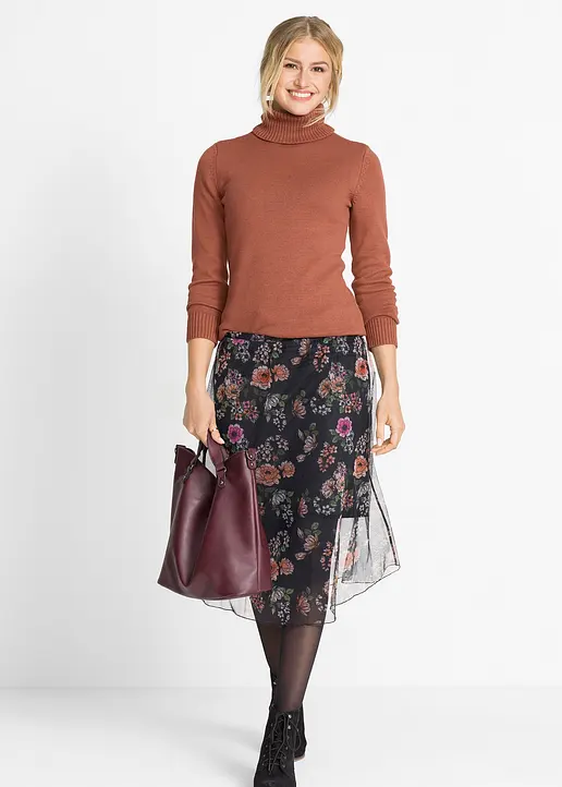 Bonprix Ansprechender Rollkragenpullover Mit Ripp-Bündchen - Braun