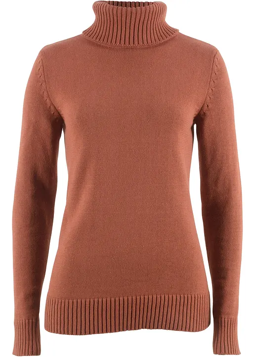 bonprix Ansprechender Rollkragenpullover mit Ripp-Bündchen - braun