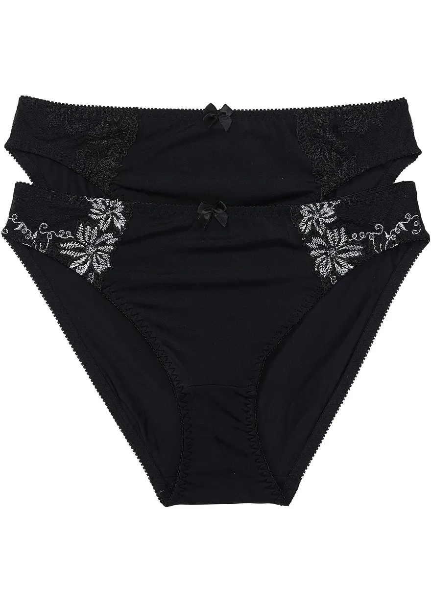 bonprix Ansprechender Slip im Doppelpack - schwarz+schwarz/weiß