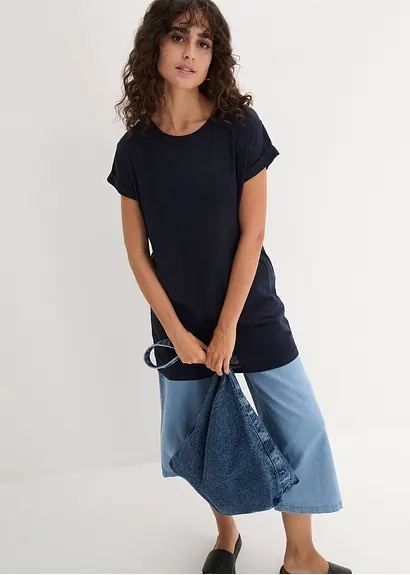 Bonprix Ansprechendes Boxy-Longshirt Mit Umschlagsaum An Den Ärmeln