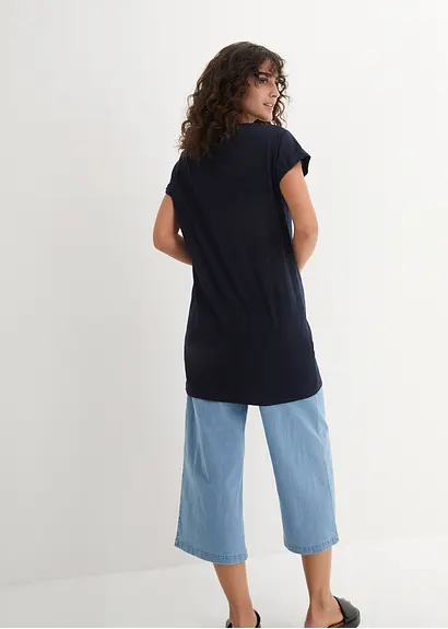 Bonprix Ansprechendes Boxy-Longshirt Mit Umschlagsaum An Den Ärmeln