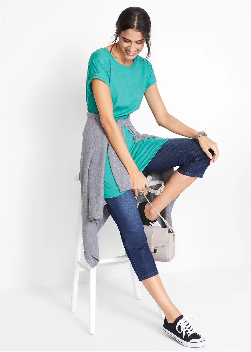 Bonprix Ansprechendes Boxy-Longshirt Mit Umschlagsaum An Den Ärmeln