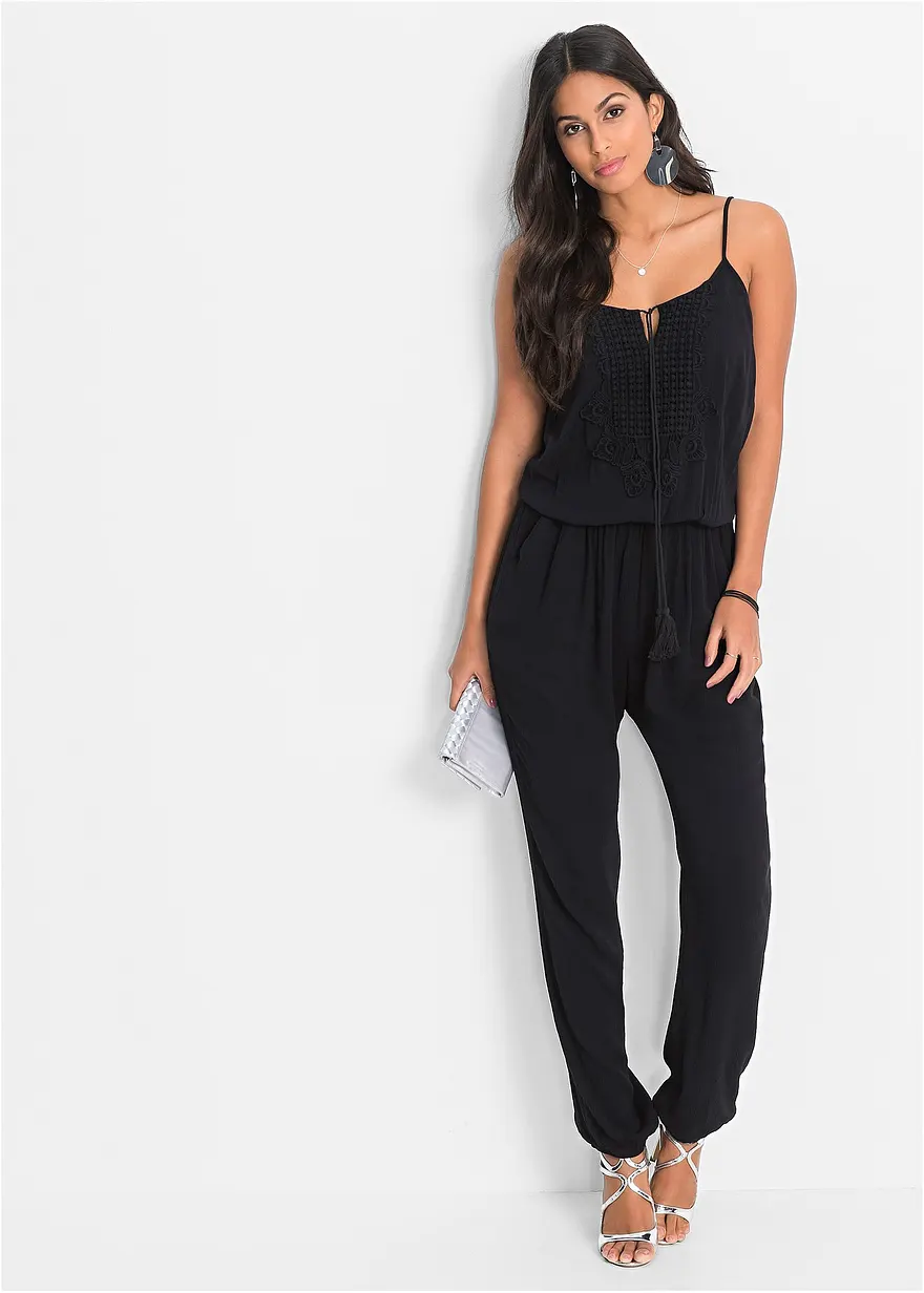 Bonprix Ärmelloser Jumpsuit Mit Spitze Und Kordeldetail - Damen