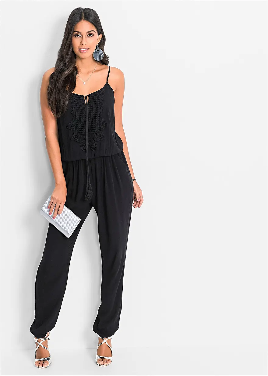 Bonprix Ärmelloser Jumpsuit Mit Spitze Und Kordeldetail - Damen