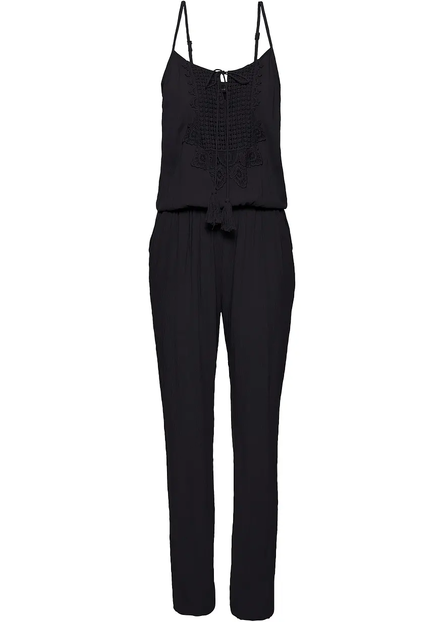 bonprix Ärmelloser Jumpsuit mit Spitze und Kordeldetail - Damen