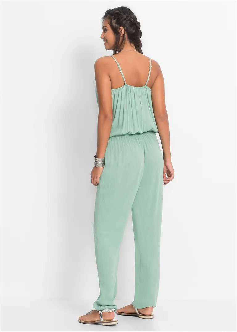 Bonprix Ärmelloser Jumpsuit Mit Spitze Und Kordeldetail - Grün Regular