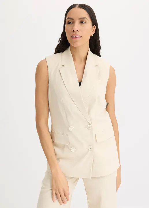 Bonprix Ärmelloser Und Zeitloser Blazer - Beige - Damen